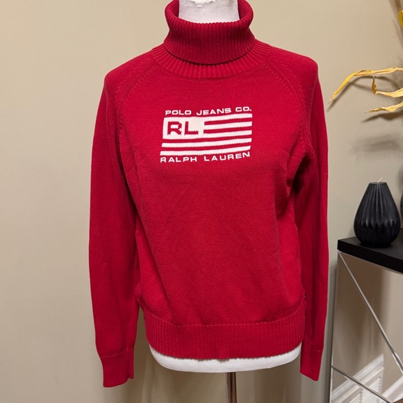 Vintage RL Polo Jeans Company Red USA Flag Big Logo Sweater...